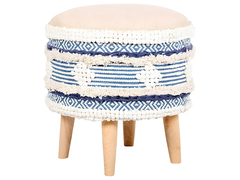 Tabouret Pouf Rond - Style Boho Bali - Josephine  Bleu