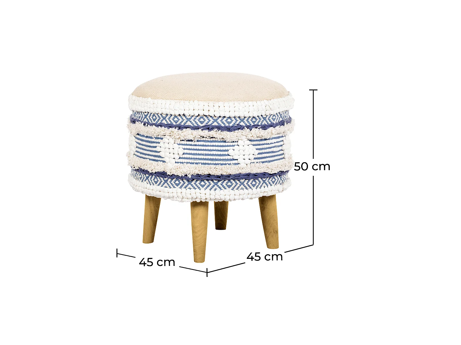 Runder Pouf Hocker - Boho Bali Stil - Josephine