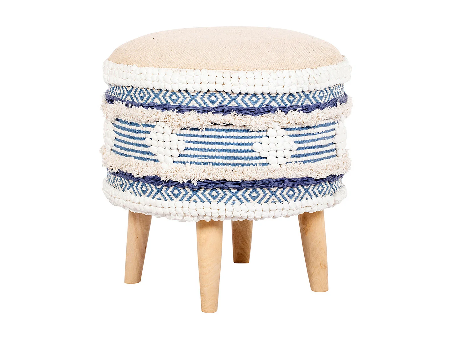 Tabouret Pouf Rond - Style Boho Bali - Josephine  Bleu