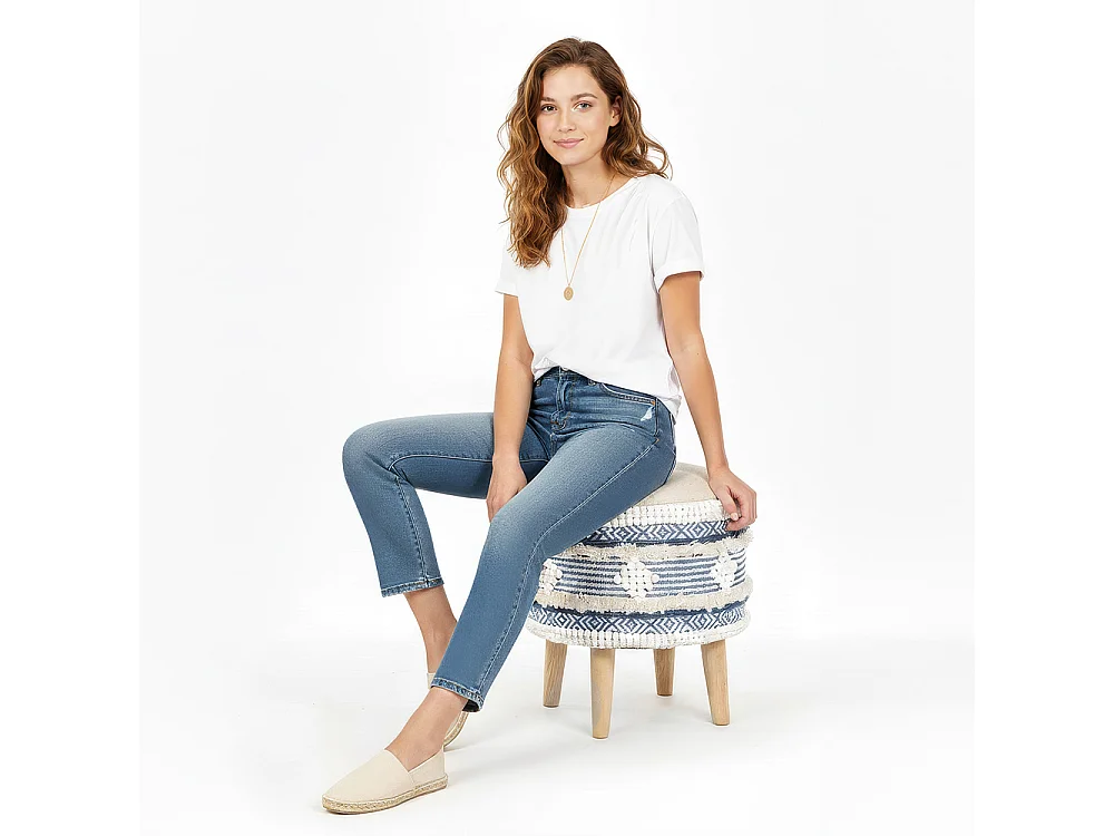 Tabouret Pouf Rond - Style Boho Bali - Josephine  Bleu