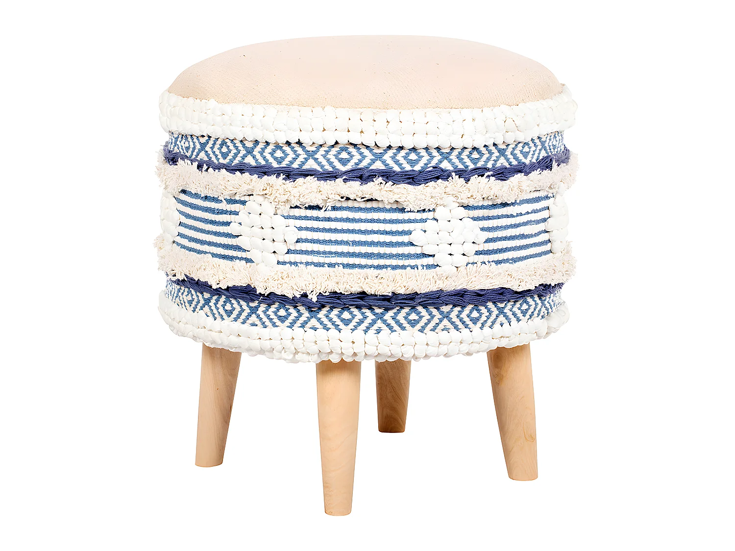 Tabouret Pouf Rond - Style Boho Bali - Josephine  Bleu