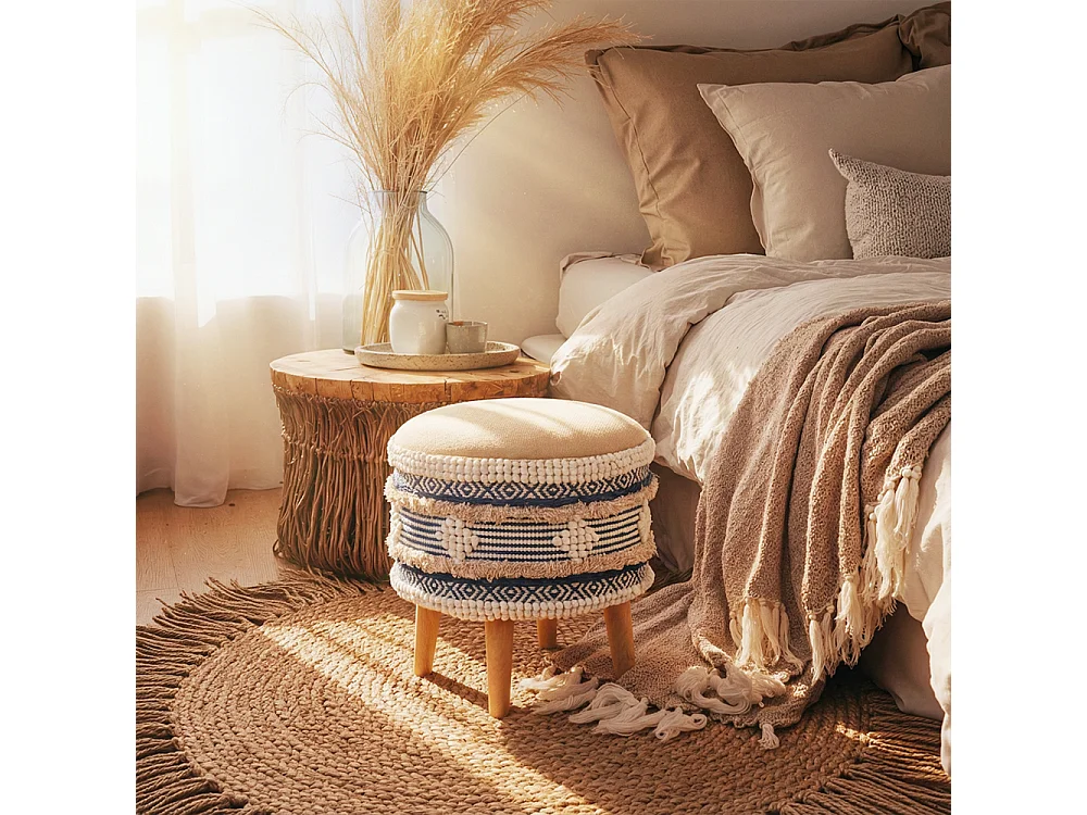 Runder Pouf Hocker - Boho Bali Stil - Josephine