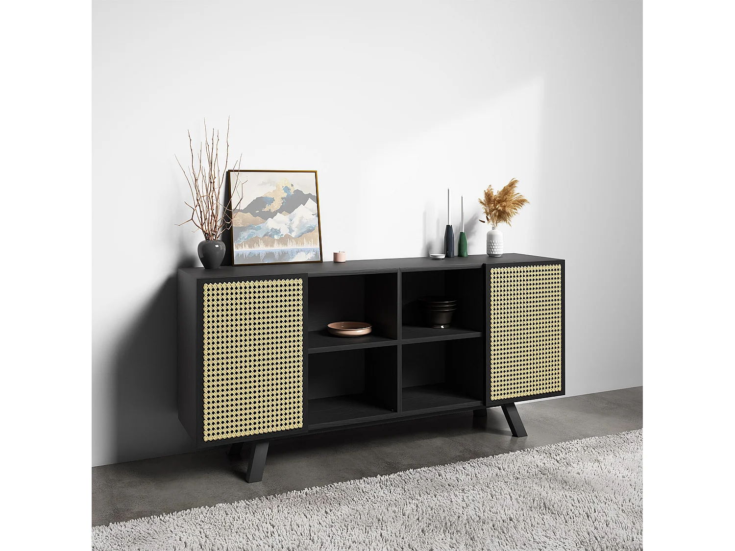 Buffet en Bois Naturel - Stile Vintage - Noir - Edan Noir