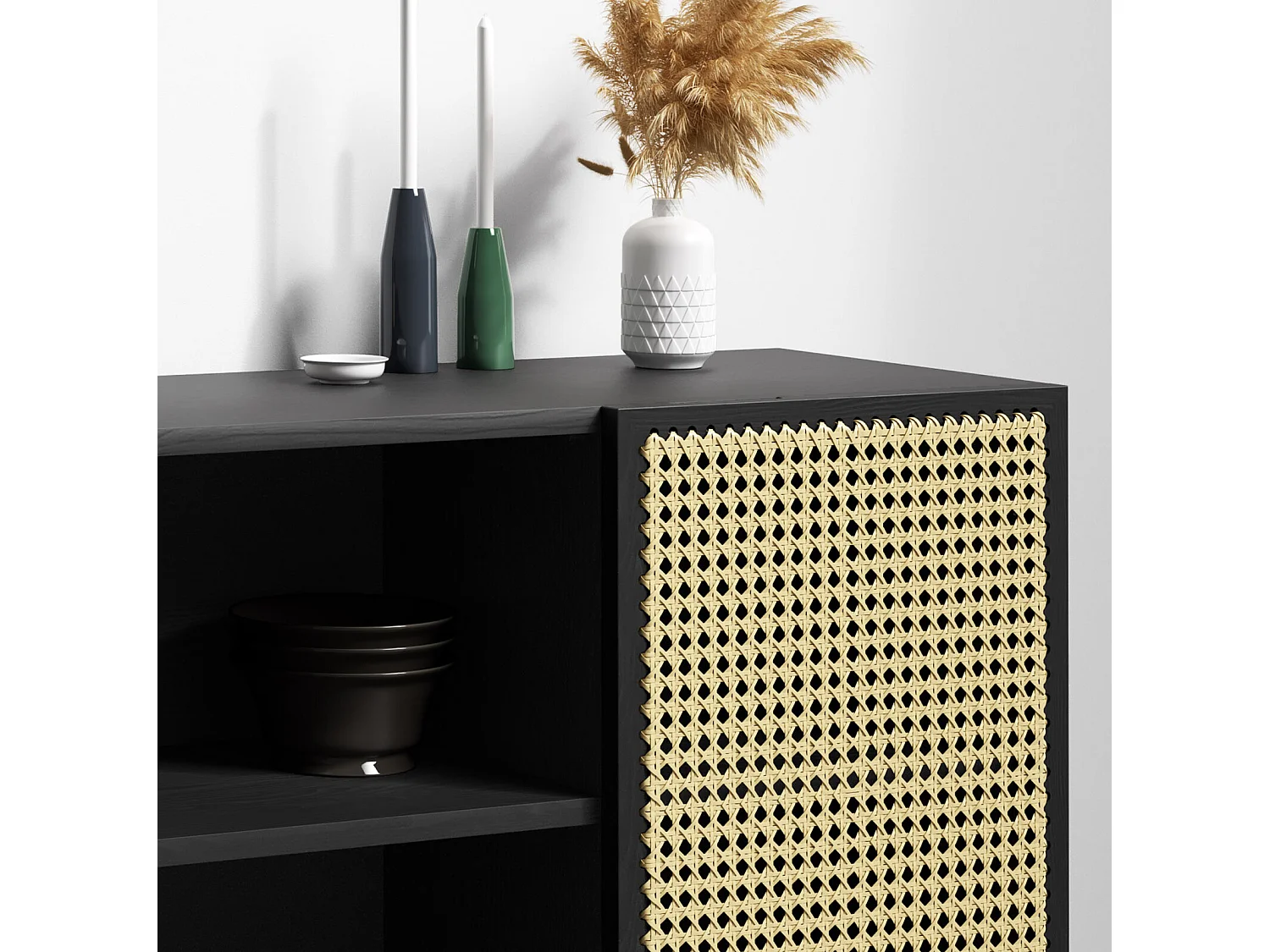 Buffet en Bois Naturel - Stile Vintage - Noir - Edan Noir