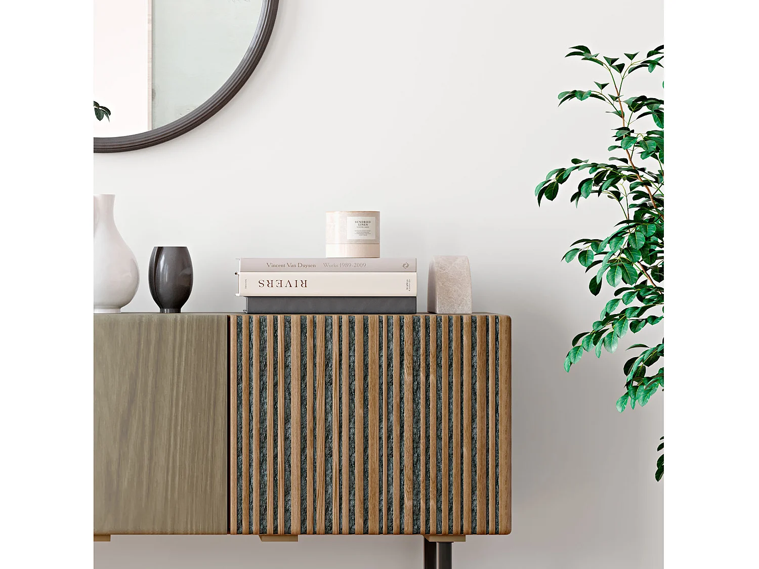 Buffet en Bois - Stile Vintage - 2 portes - Calabri Gris