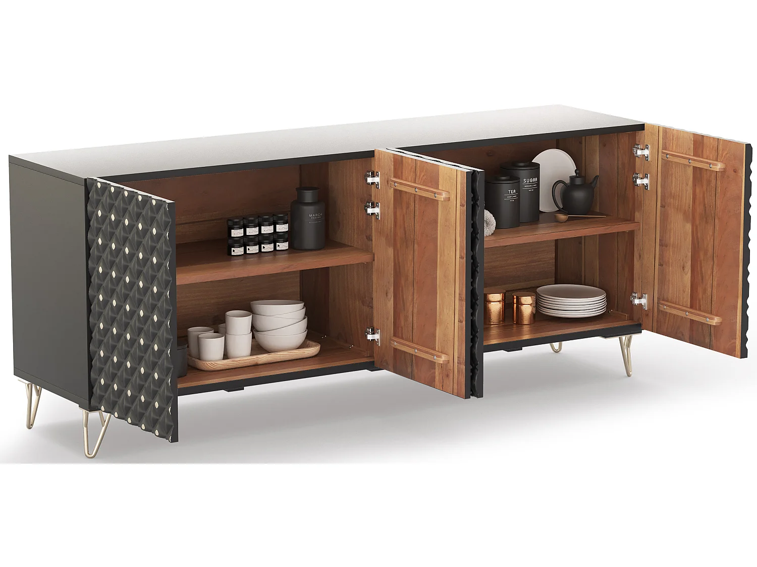 Design Sideboard aus Holz - Schwarz - Haui