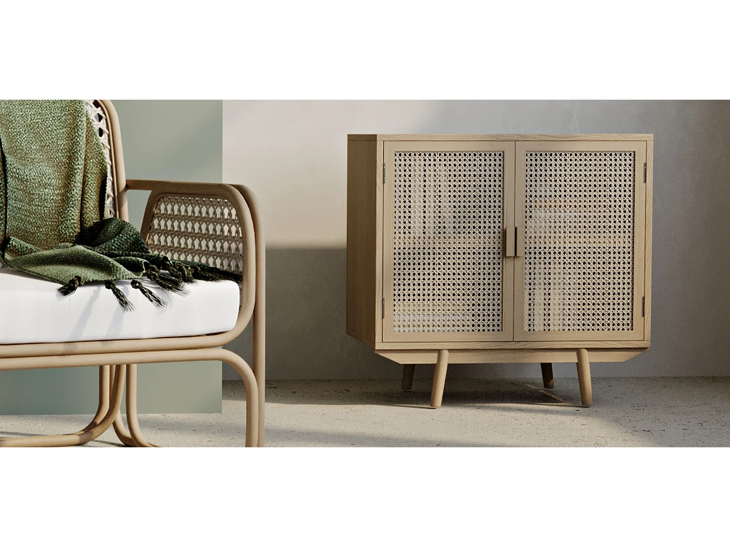 Buffet en Bois Naturel - Design Boho Bali - 2 Portes - Treys Naturel