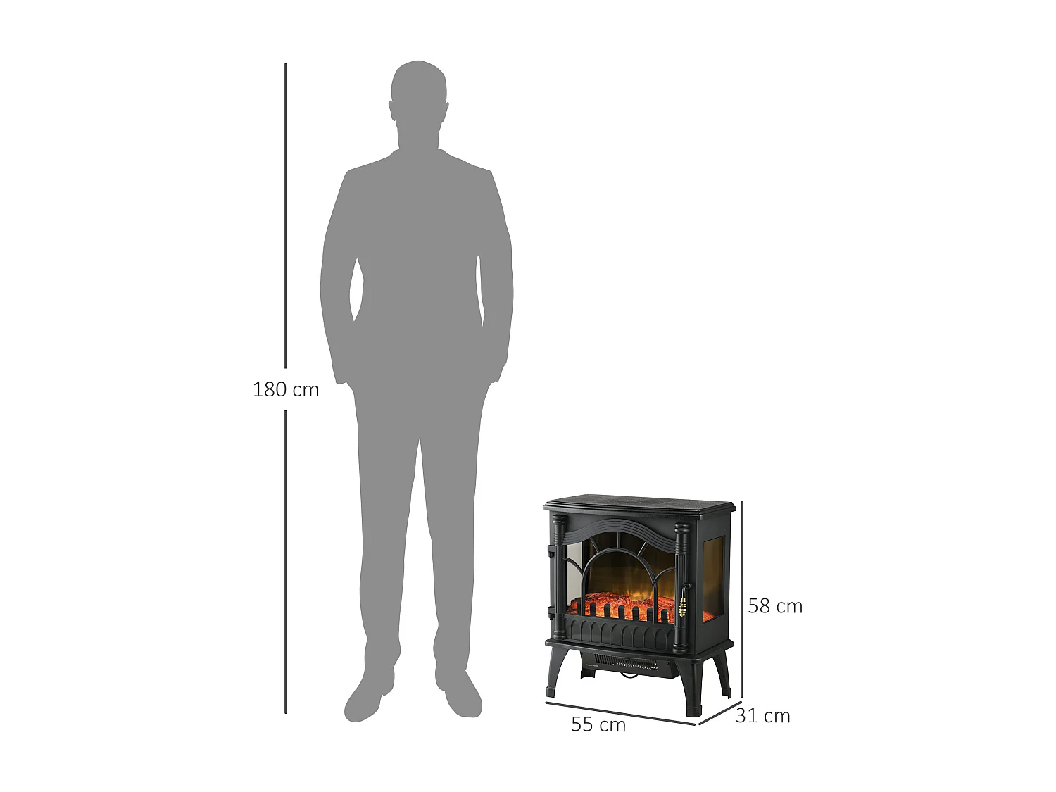 Chimenea eléctrica negro 55x31x58 cm HOMCOM