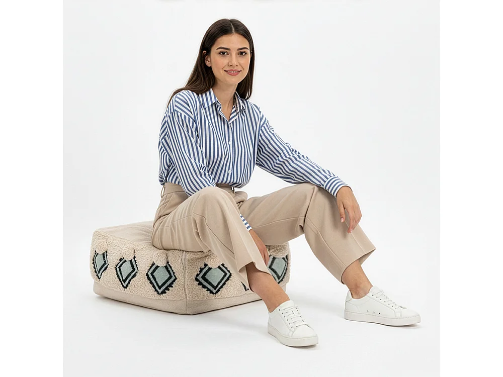 Siège Pouf Style Boho Bali - Adelaida  Crème