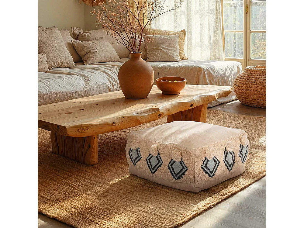 Siège Pouf Style Boho Bali - Adelaida  Crème