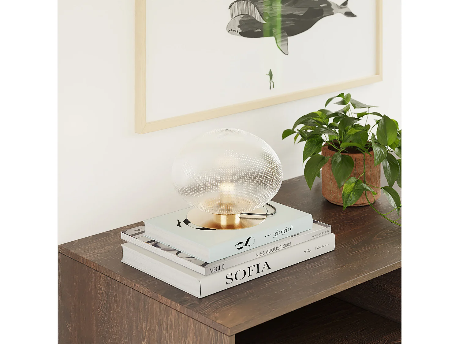 Lampe de table - Lampe de salon designer - Boule de cristal - Bale Doré