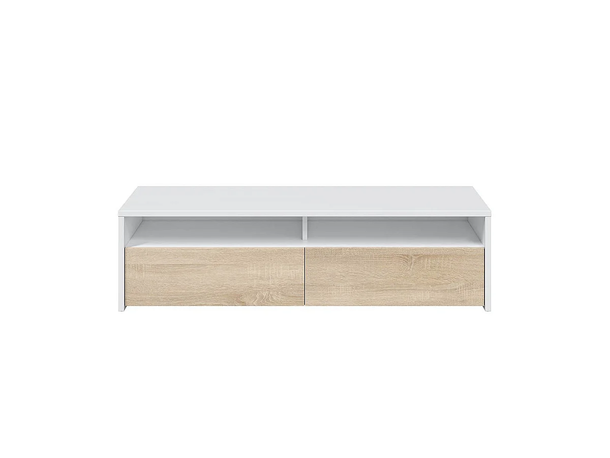 Meuble TV 2 portes battantes et 2 niches de rangement Kioto - L130 cm
