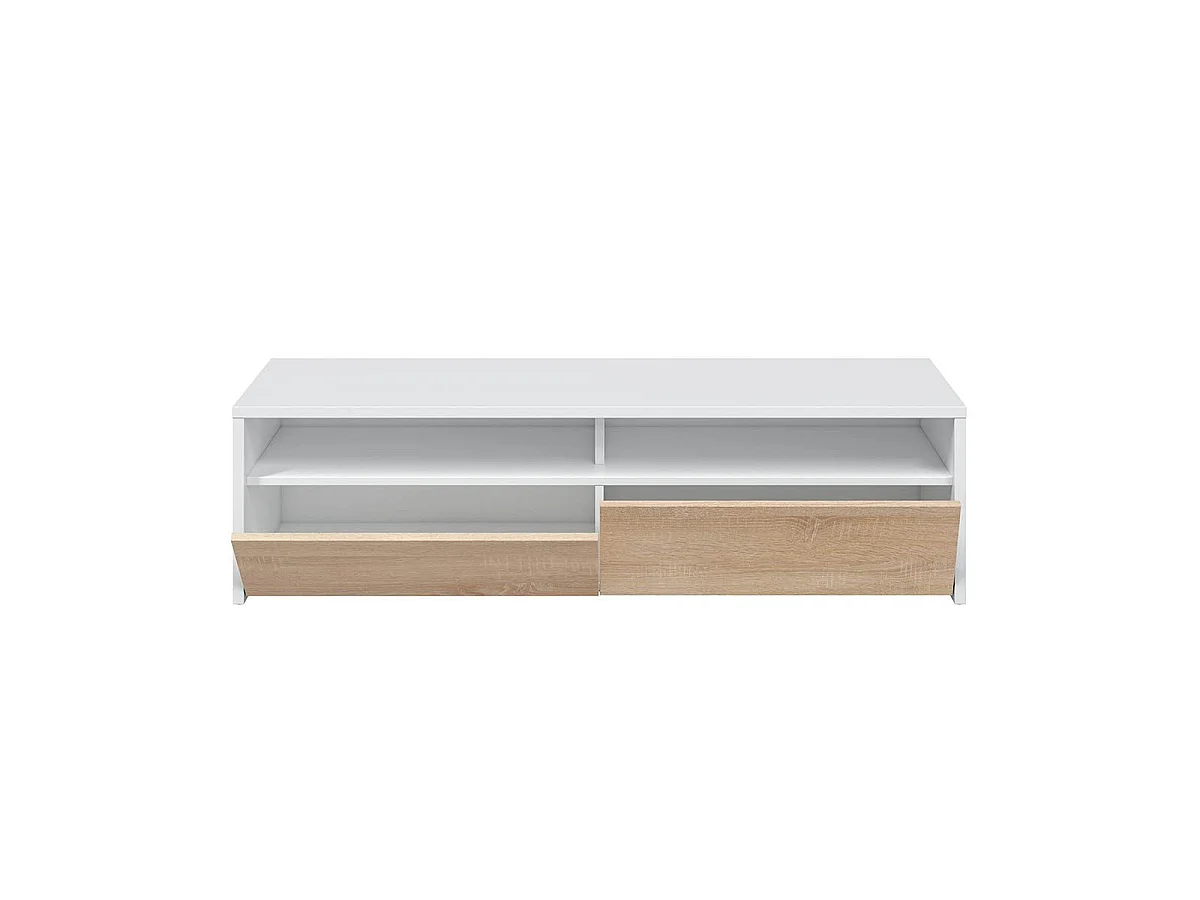 Meuble TV 2 portes battantes et 2 niches de rangement Kioto - L130 cm
