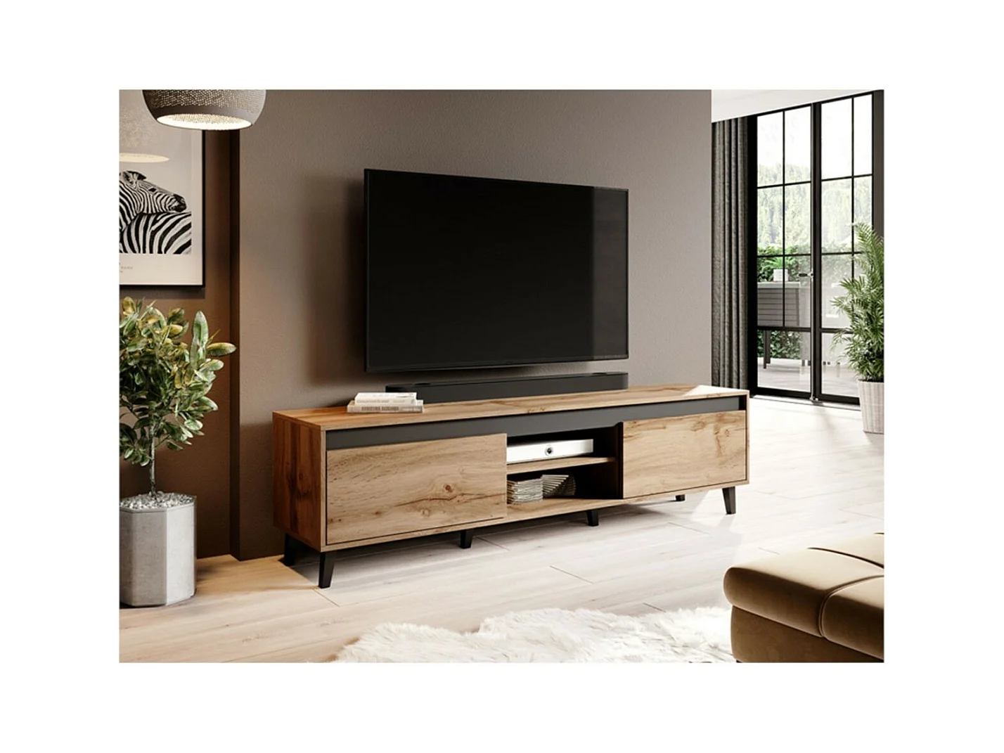 Meuble TV  2 portes et 2 niches 170 cm Milor