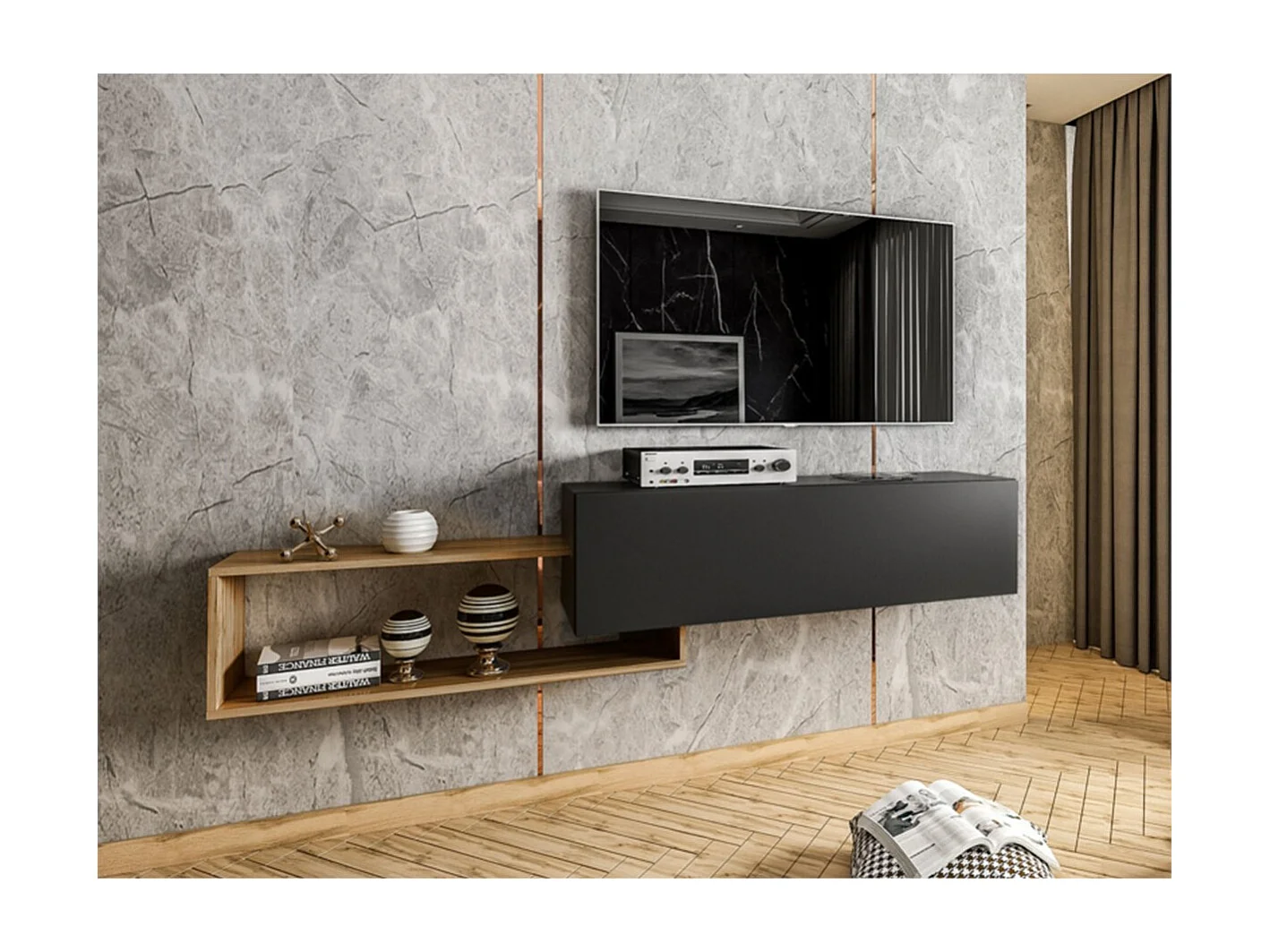 Meuble TV mural 1 porte et 1 niche Xian