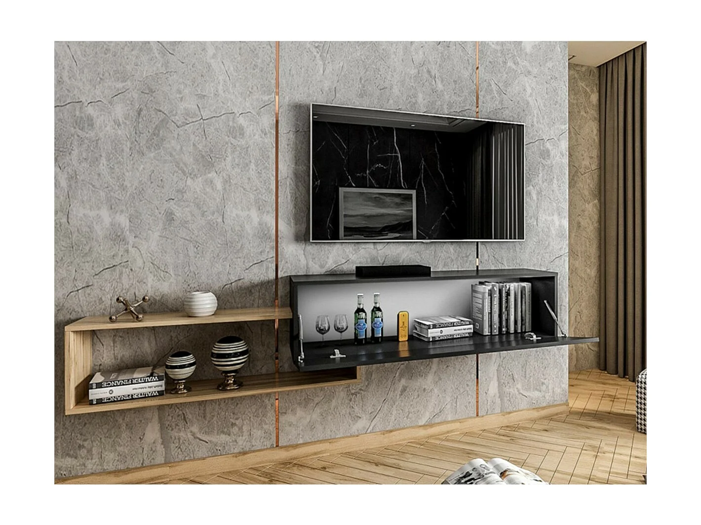 Meuble TV mural 1 porte et 1 niche Xian