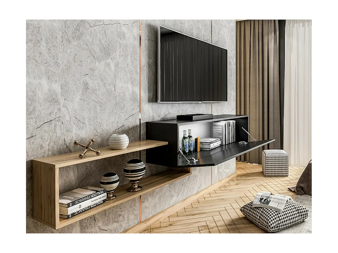 Meuble TV mural 1 porte et 1 niche Xian