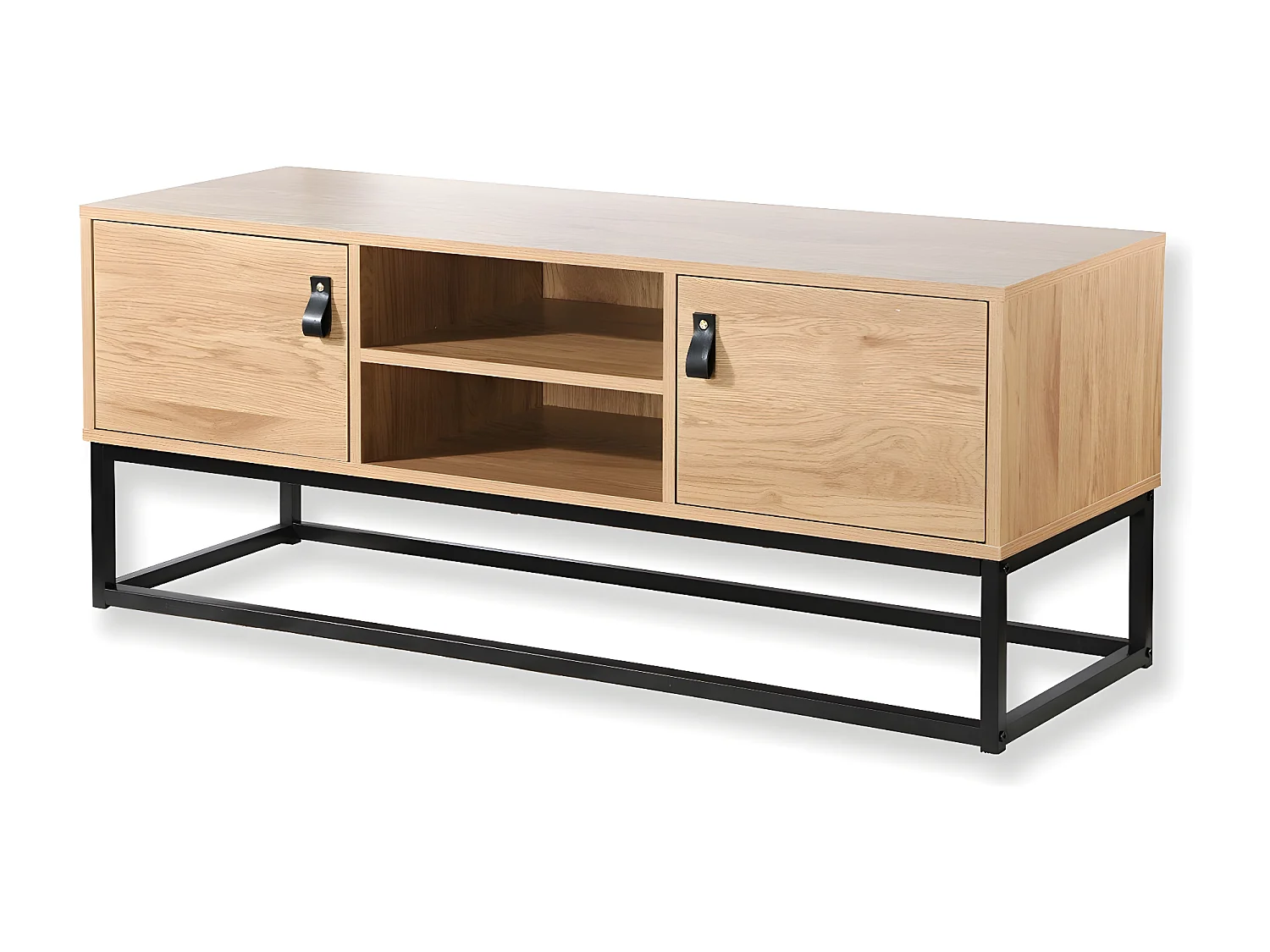 Mueble de TV acabado roble 2 puertas y baldas centrales - 120 cm