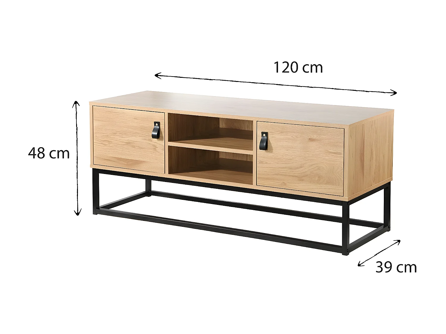 Mueble de TV acabado roble 2 puertas y baldas centrales - 120 cm