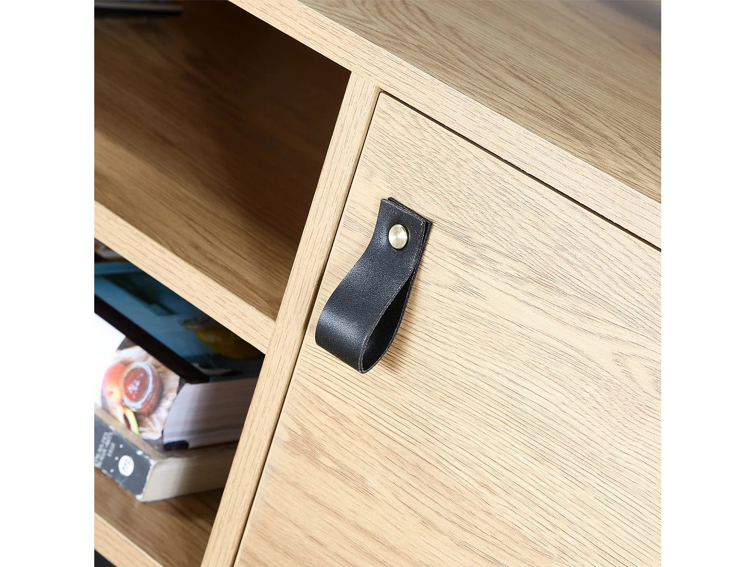 Mueble de TV acabado roble 2 puertas y baldas centrales - 120 cm