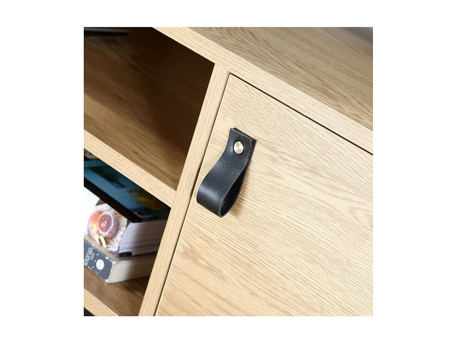 Mueble de TV acabado roble 2 puertas y baldas centrales - 120 cm