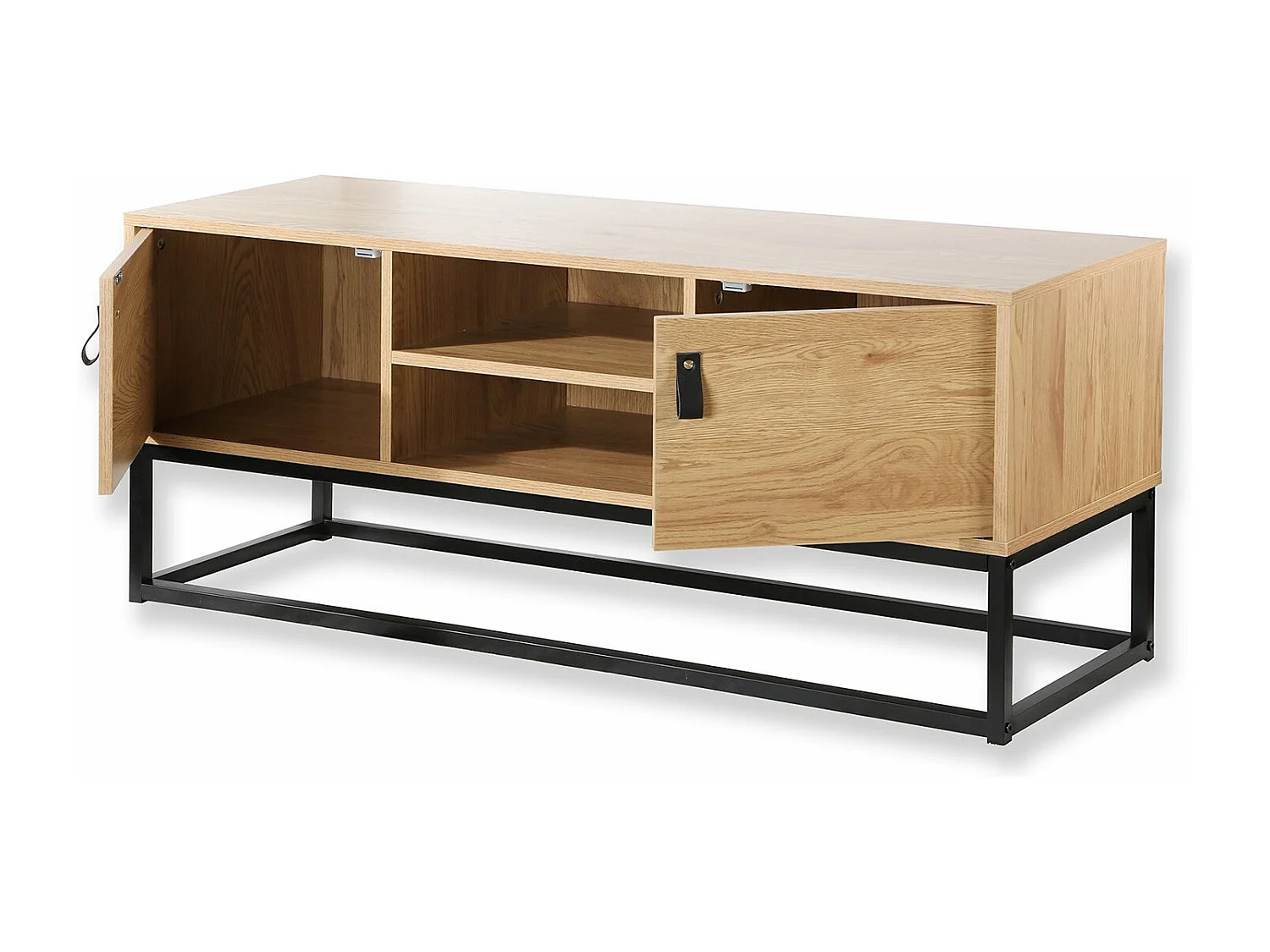 Mueble de TV acabado roble 2 puertas y baldas centrales - 120 cm