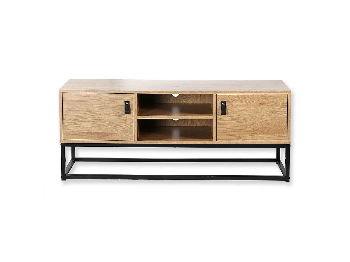 Meuble TV Décor Chêne 2 Portes 2 Niches L120 cm - JILL