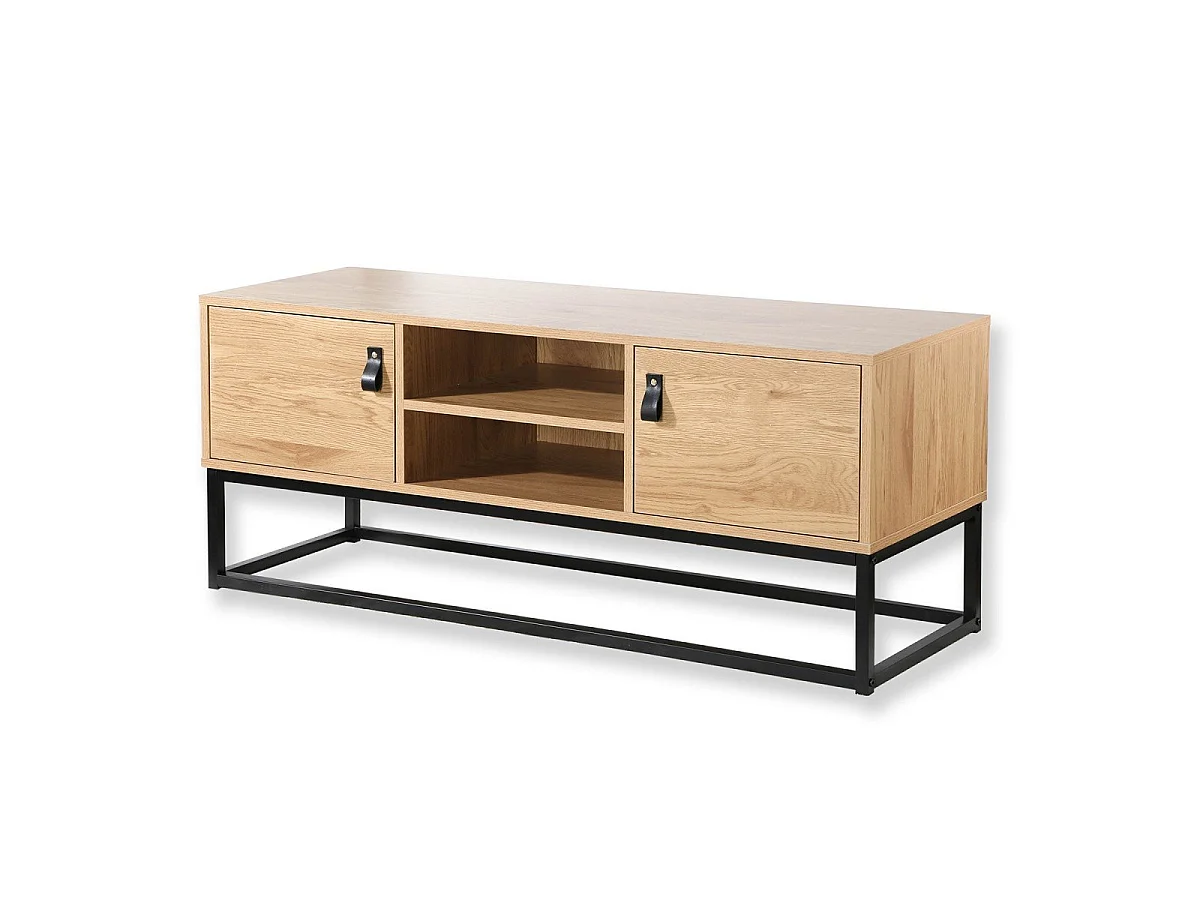 Meuble TV Décor Chêne 2 Portes 2 Niches L120 cm - JILL