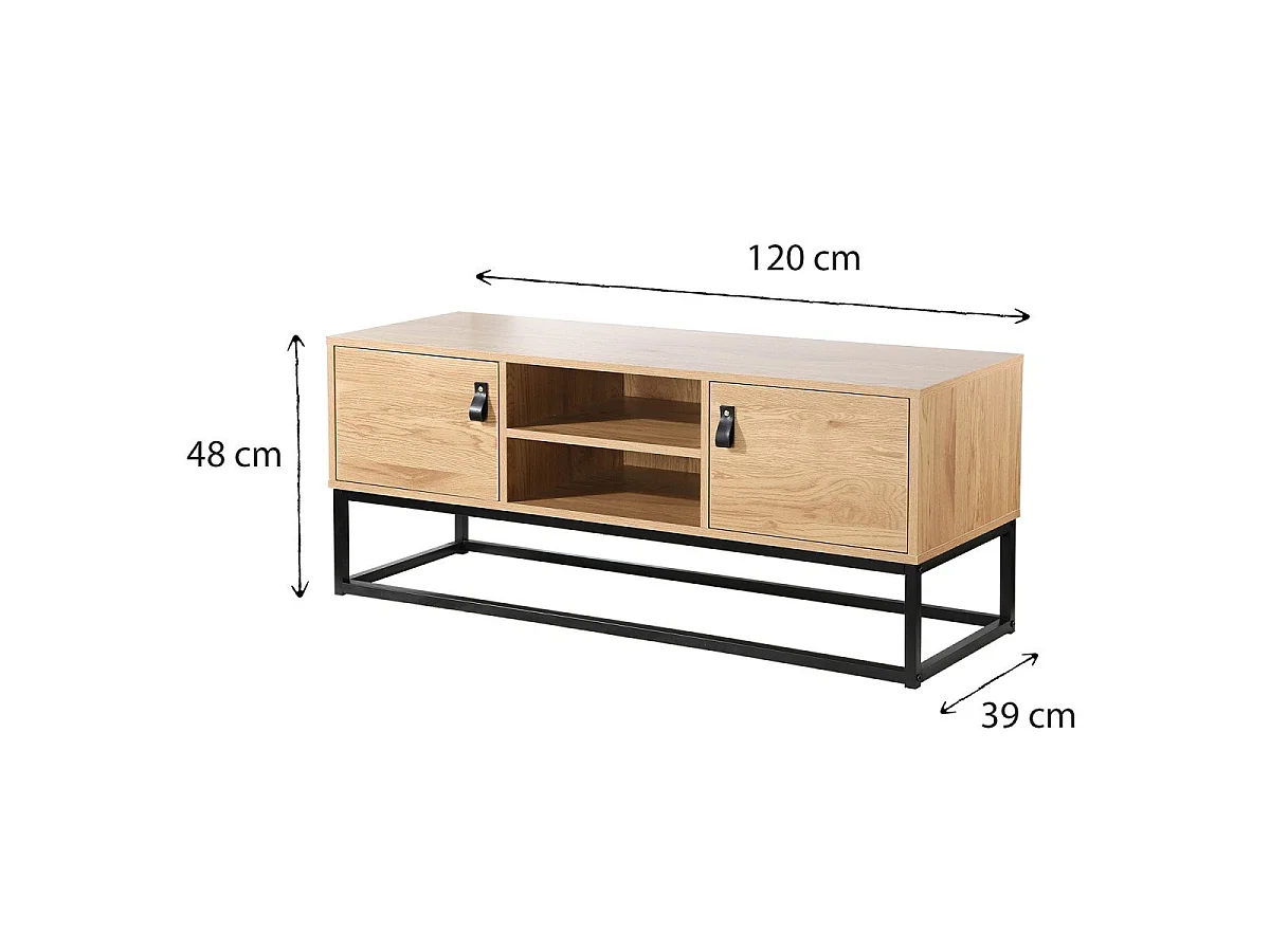Meuble TV Décor Chêne 2 Portes 2 Niches L120 cm - JILL