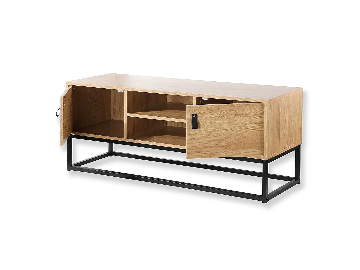 Meuble TV Décor Chêne 2 Portes 2 Niches L120 cm - JILL