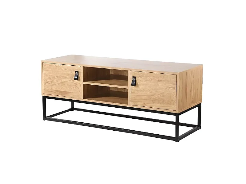 Meuble TV Décor Chêne 2 Portes 2 Niches L120 cm - JILL