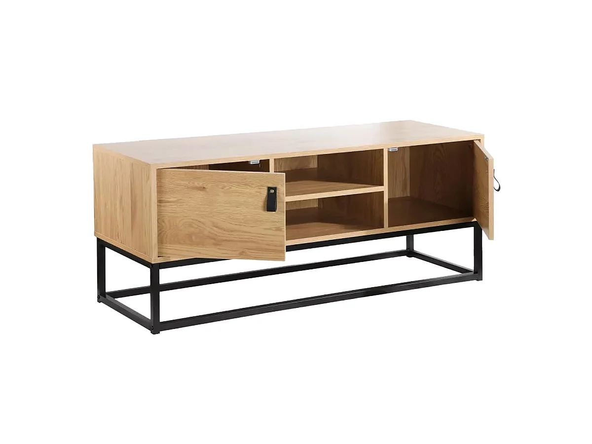 Meuble TV Décor Chêne 2 Portes 2 Niches L120 cm - JILL