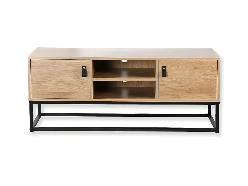 Mueble de TV acabado roble 2 puertas y baldas centrales - 120 cm