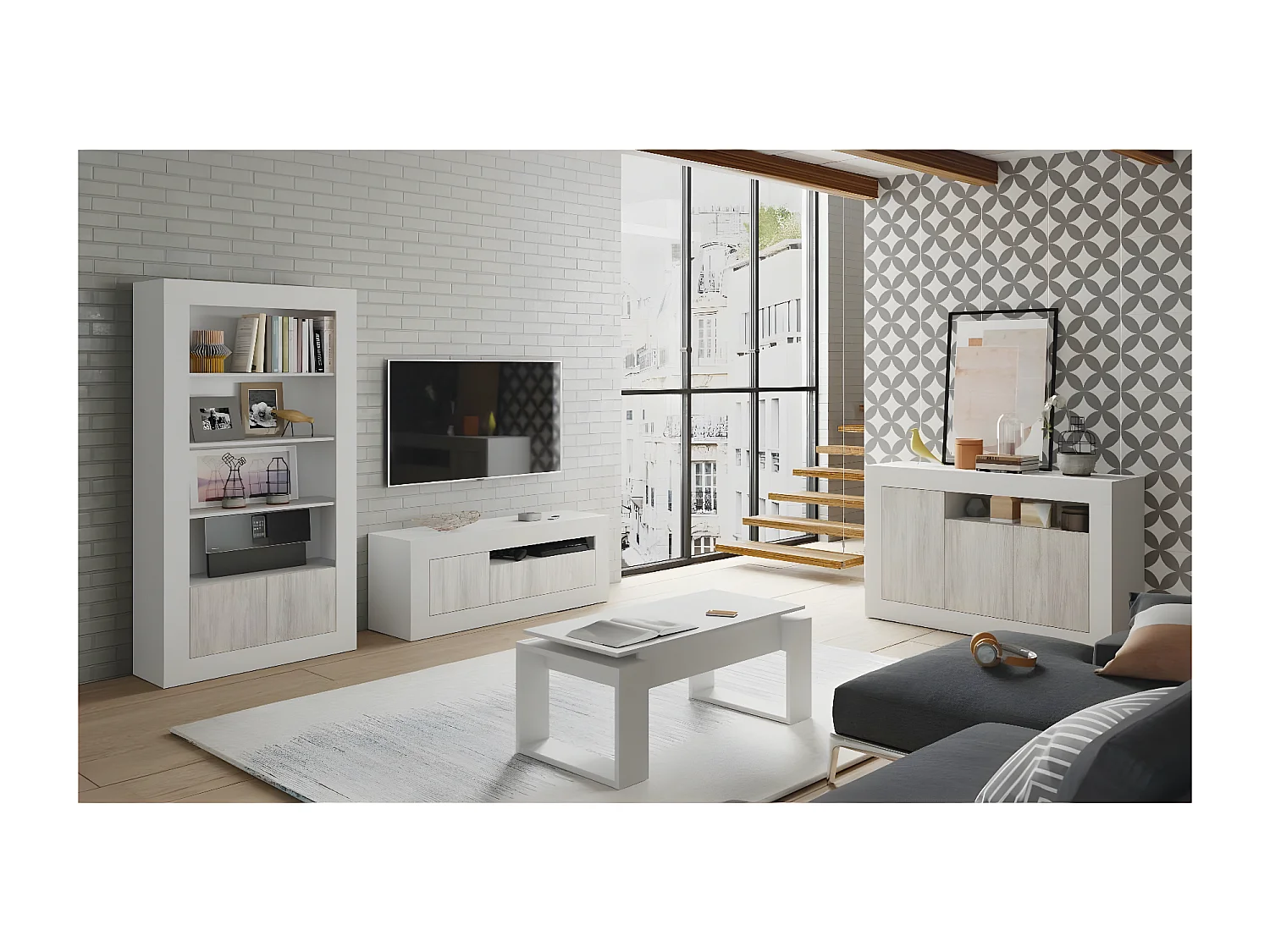Mueble de TV "Baltik" - 53 x 139 x 42 cm - Blanco