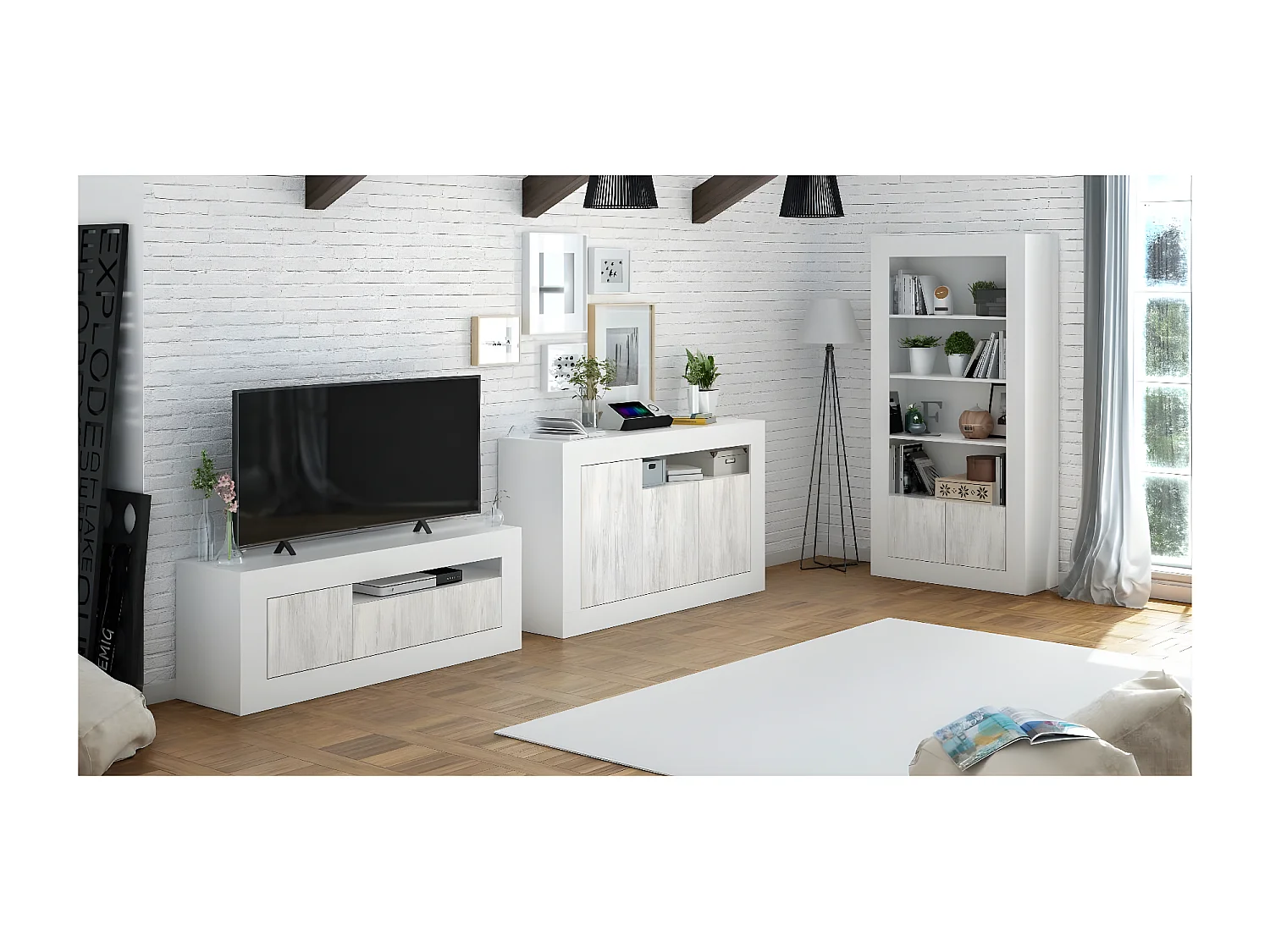 Mueble de TV "Baltik" - 53 x 139 x 42 cm - Blanco
