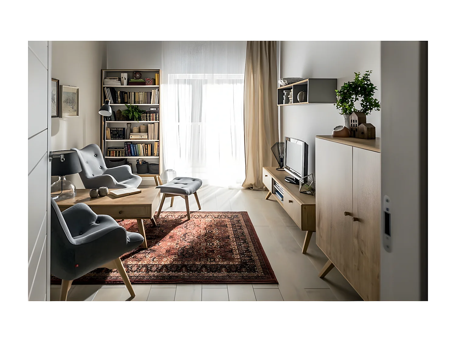 Mueble de TV 2 cajones con baldas centrales - Nature