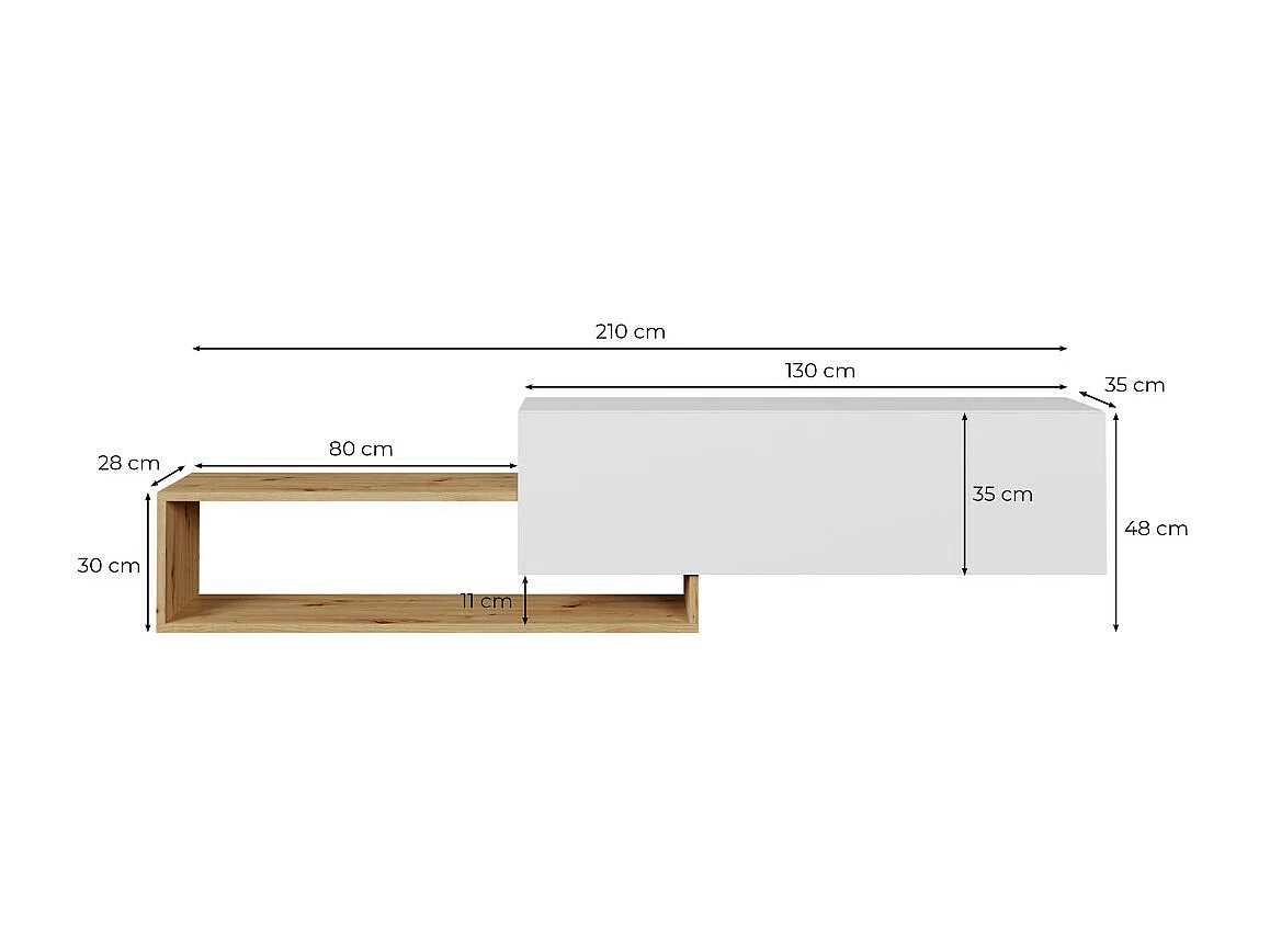 Mueble TV Utica 101, Blanco|Wotan roble, Número de puertas: 1.00, 210x48x35cm
