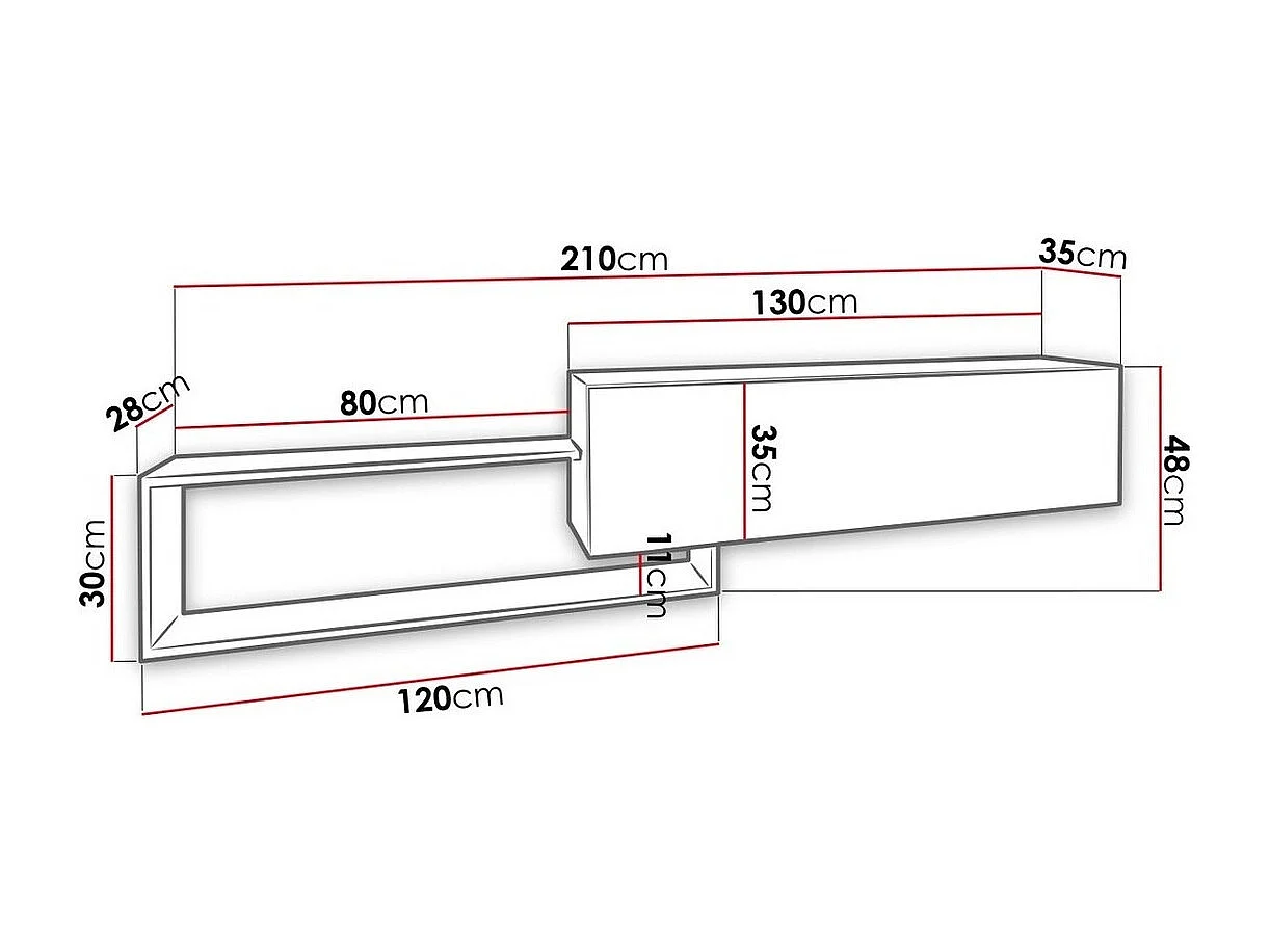 Mueble TV Utica 101, Blanco|Wotan roble, Número de puertas: 1.00, 210x48x35cm