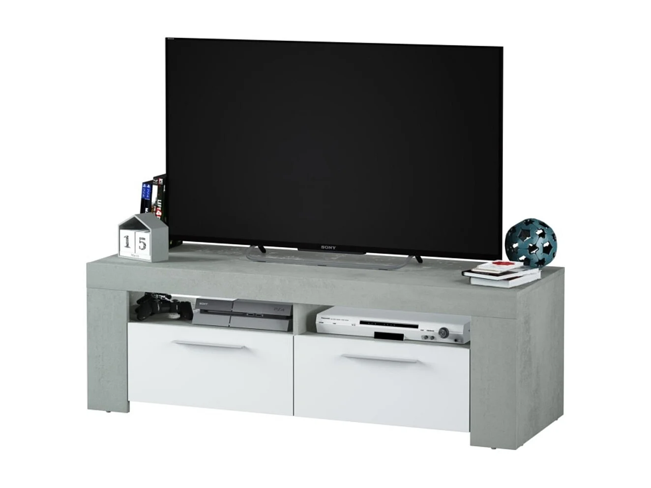 Mueble TV Ambit Blanco Artik (Blanco Mate) - Gris Cemento