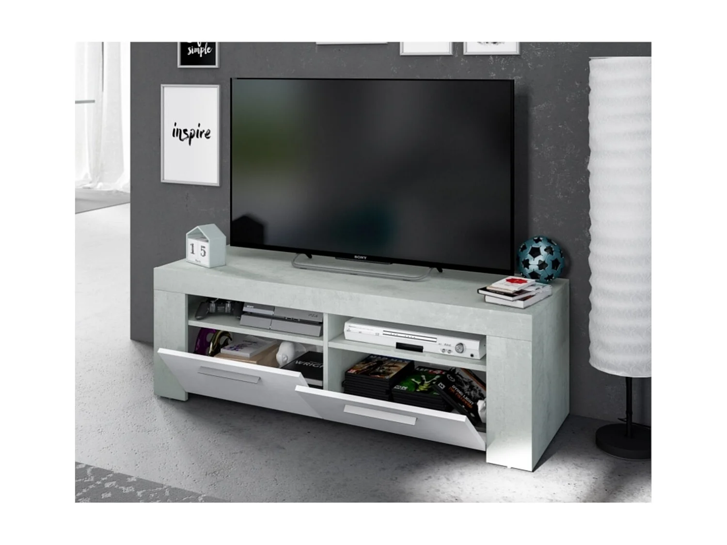 Mueble TV Ambit Blanco Artik (Blanco Mate) - Gris Cemento