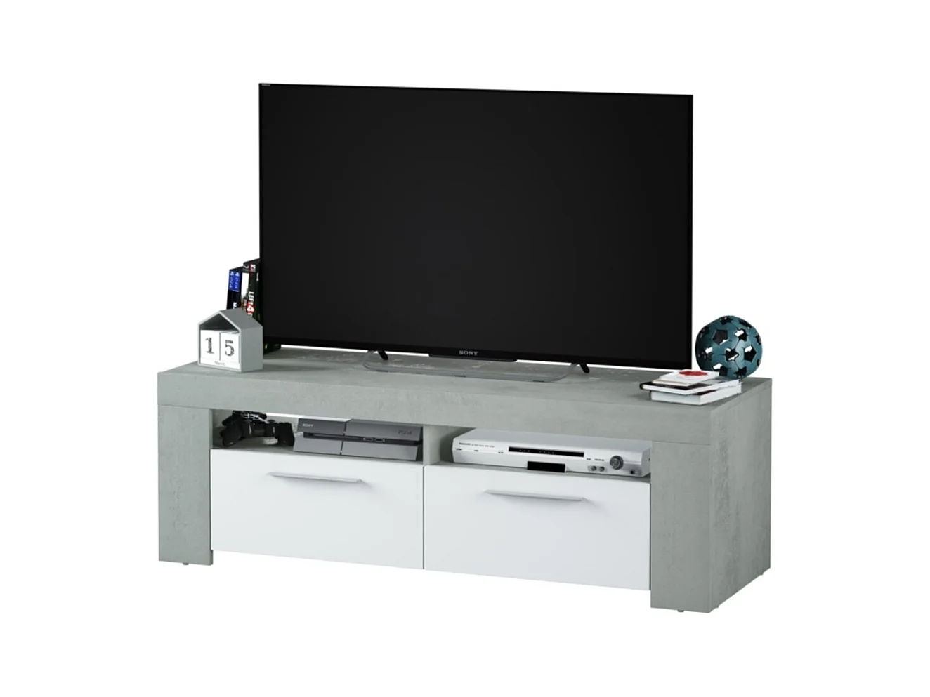 Meuble TV avec 2 portes et 2 niches de rangement L120 cm