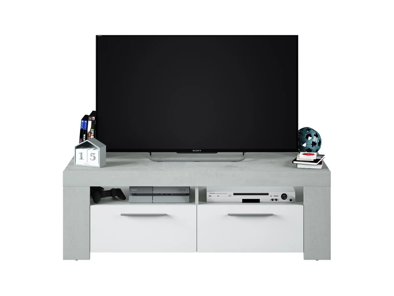 Meuble TV avec 2 portes et 2 niches de rangement L120 cm