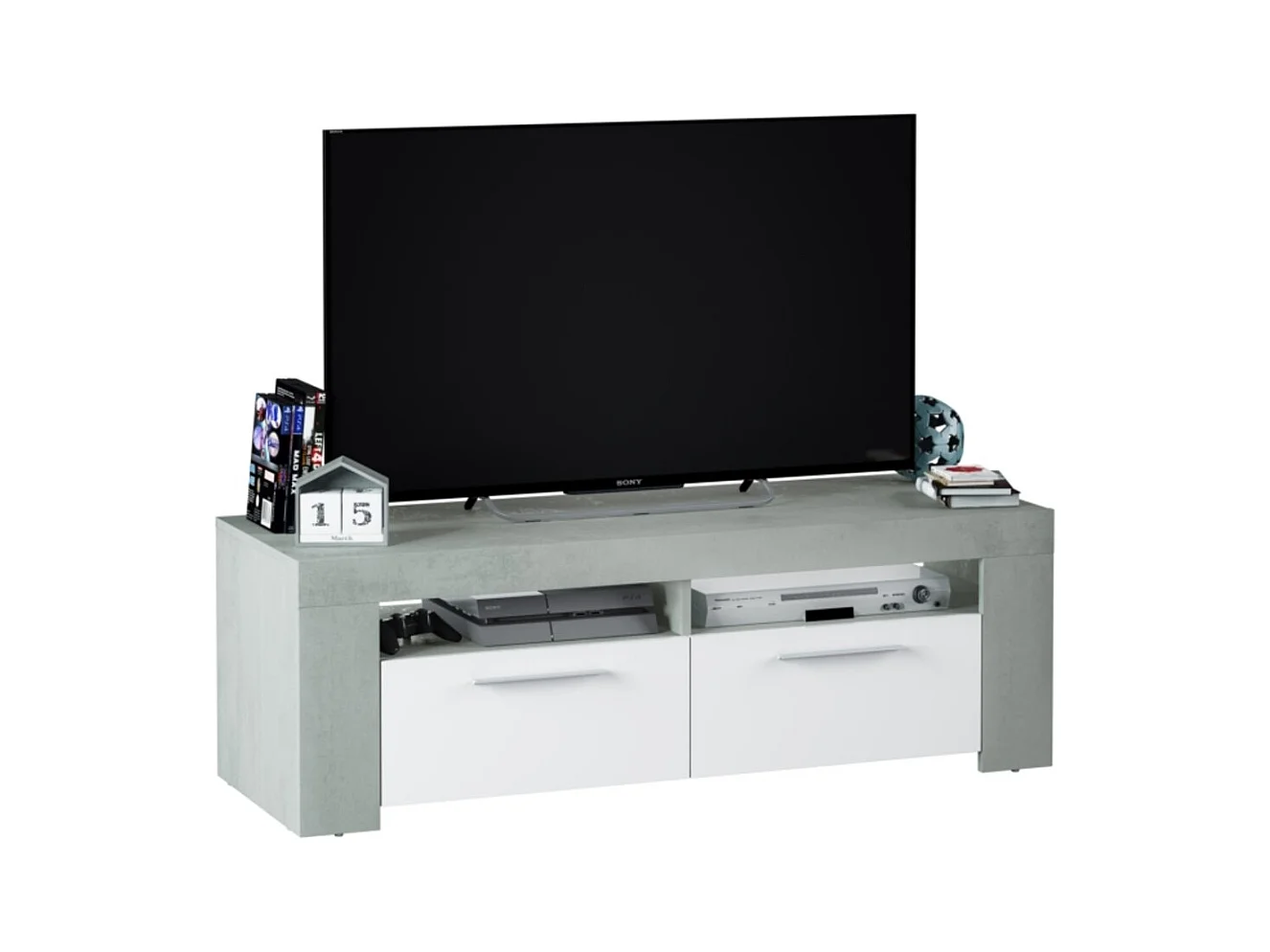 Meuble TV avec 2 portes et 2 niches de rangement L120 cm