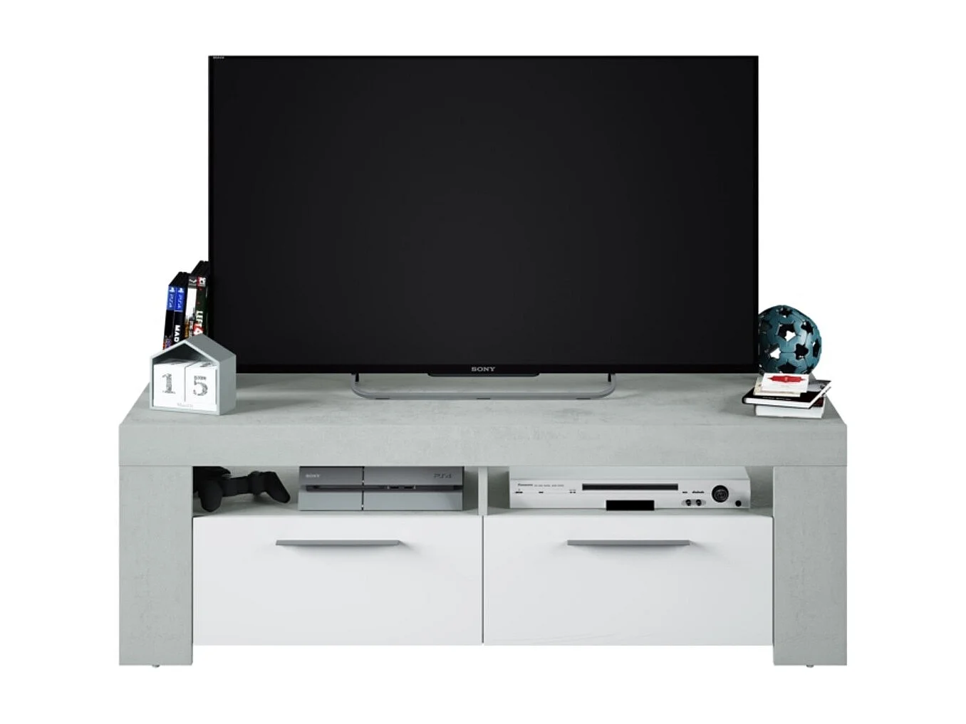 Meuble TV avec 2 portes et 2 niches de rangement L120 cm