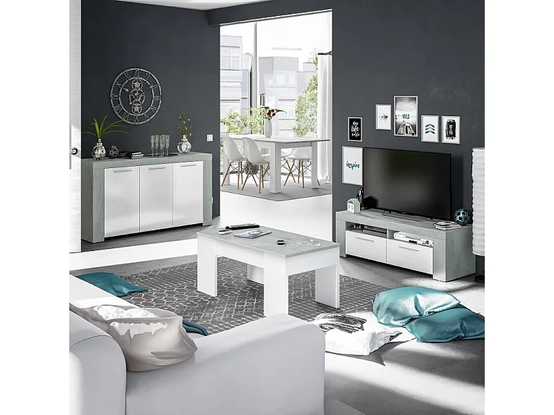 Meuble TV avec 2 portes et 2 niches de rangement L120 cm