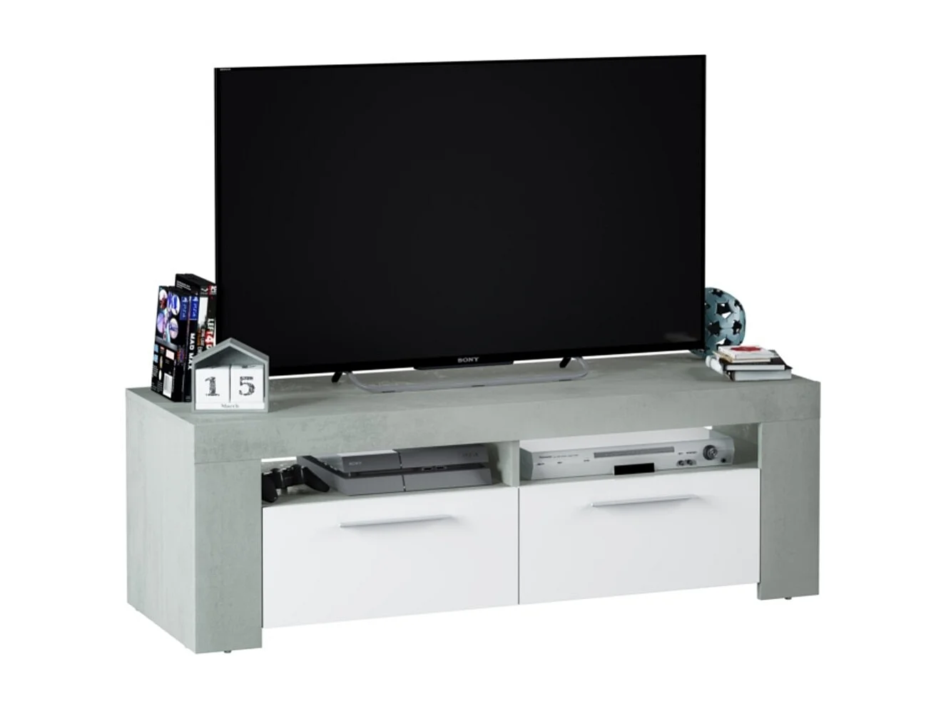 Meuble TV avec 2 portes et 2 niches de rangement L120 cm