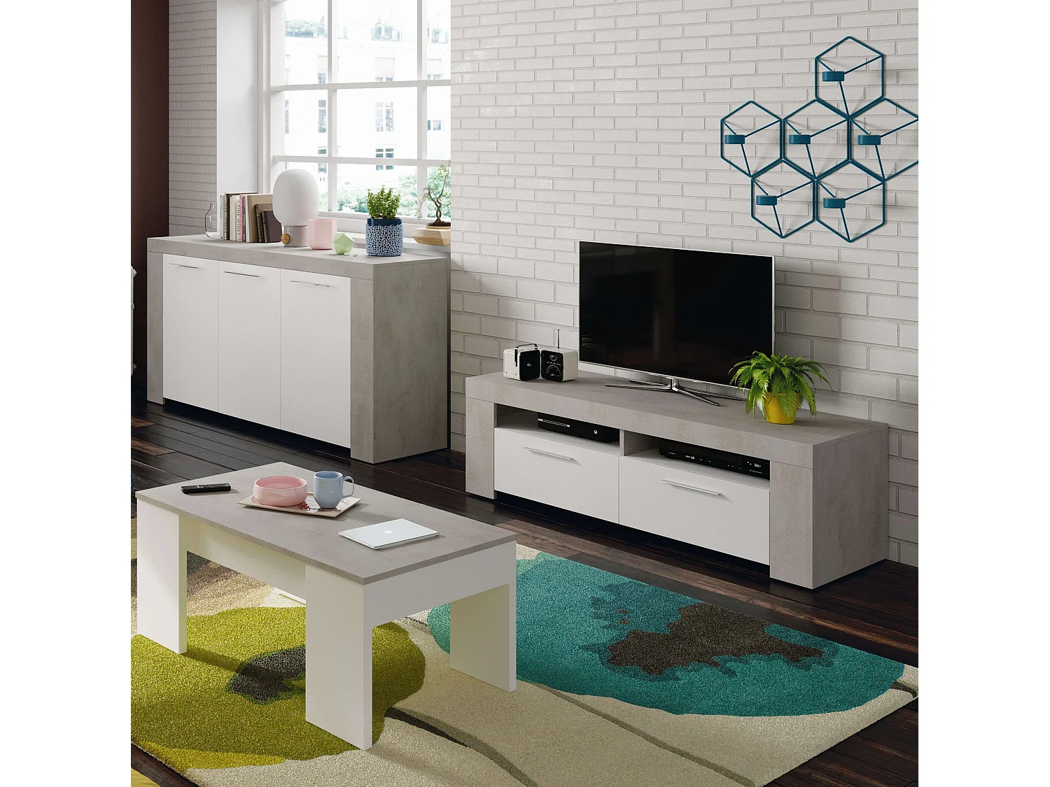 Mueble bajo TV Urban 2 puertas + 2 huecos cemento 40x120x42 cm