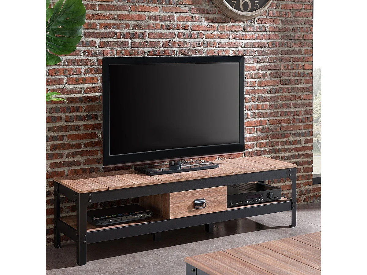TV-meubel Oude eik met 2 nissen en 1 lade - L151 cm