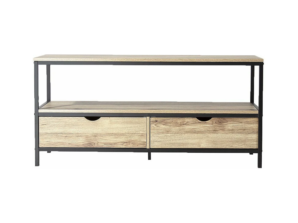 Meuble TV 2 tiroirs métal et bois - L120cm Loft