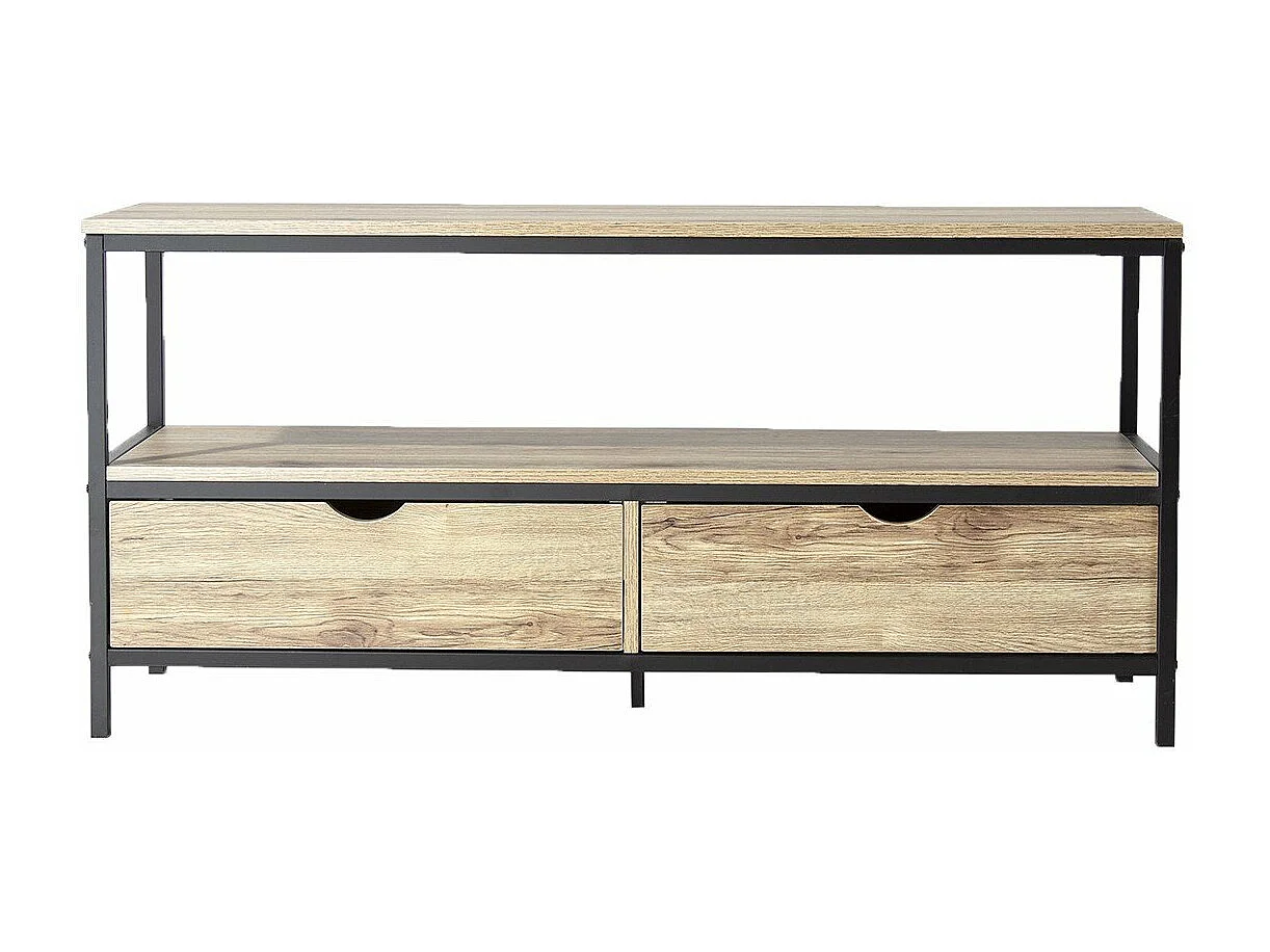 Meuble TV 2 tiroirs métal et bois - L120cm Loft